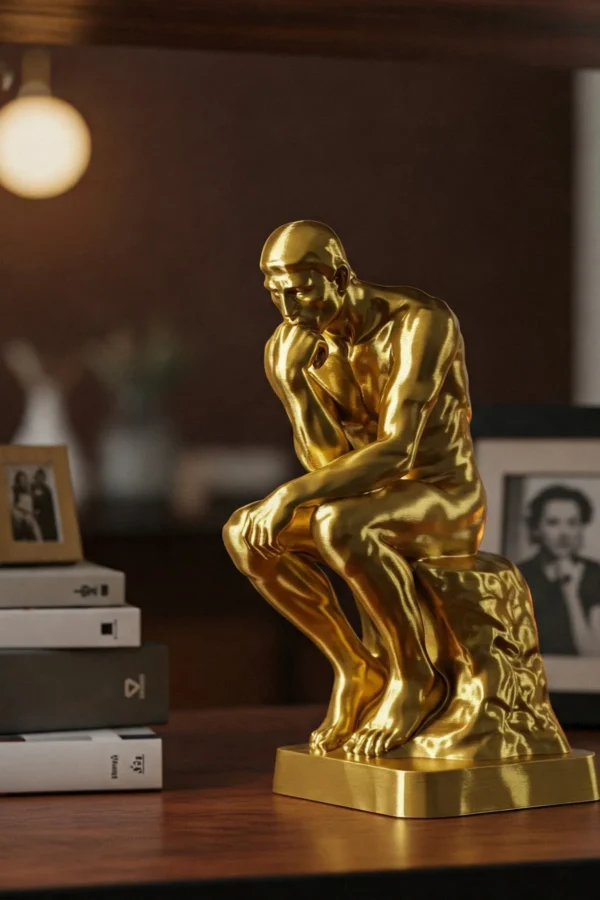 Rodin’in Düşünen Adamı Heykeli v1 - Altın Rengi– Derin Düşüncelere Dalma Anı – Sanatın İkonik Figürü