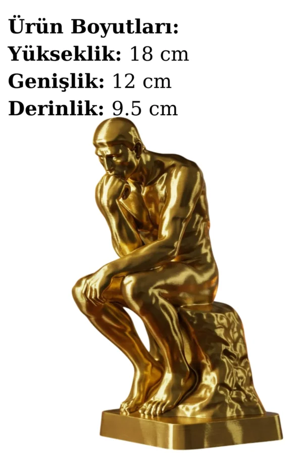 Rodin’in Düşünen Adamı Heykeli v1 - Altın Rengi– Derin Düşüncelere Dalma Anı – Sanatın İkonik Figürü - Görsel 2