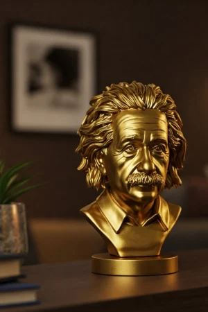 Albert Einstein Büstü v1 - Altın Rengi– Modern Fiziğin Dehası & Nobel Ödüllü Bilim İnsanı