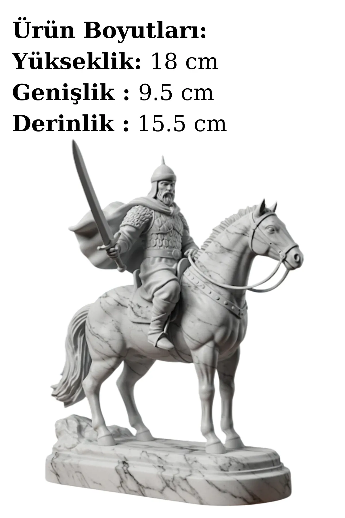 Alp Er Tunga Biblosu v2 - Mermer Görünümlü - Türk Mitolojisi Figürü - Dekoratif Biblo - Görsel 2