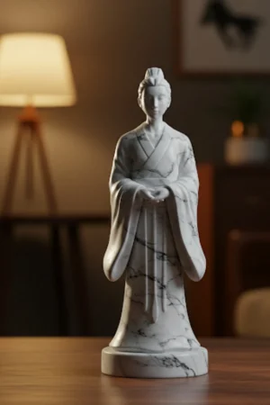 Chang’e Biblosu v3 - Mermer Görünümlü - Çin Mitolojisi Figürü - Dekoratif Heykel -Biblo
