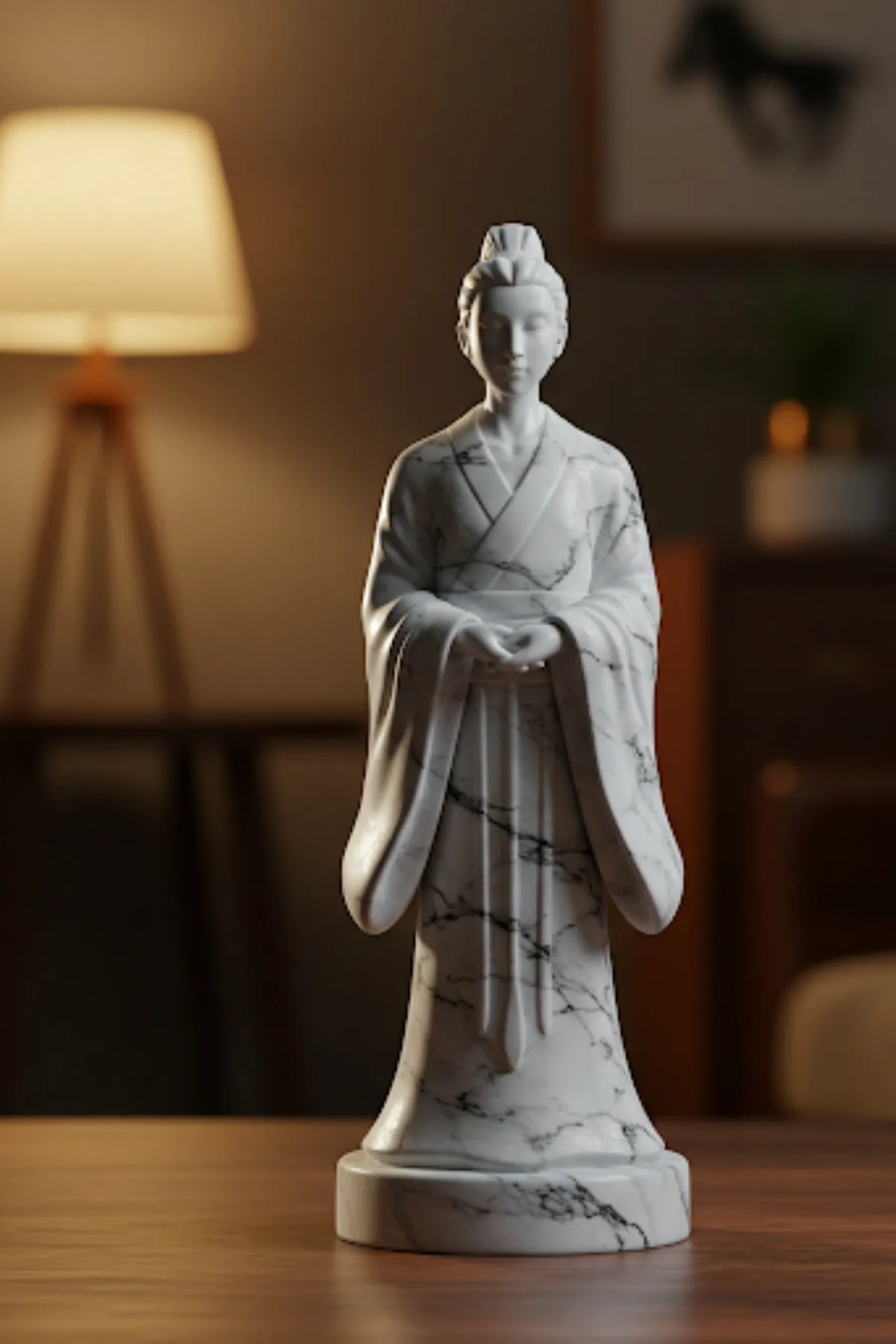 Chang’e Biblosu v3 - Mermer Görünümlü - Çin Mitolojisi Figürü - Dekoratif Heykel -Biblo