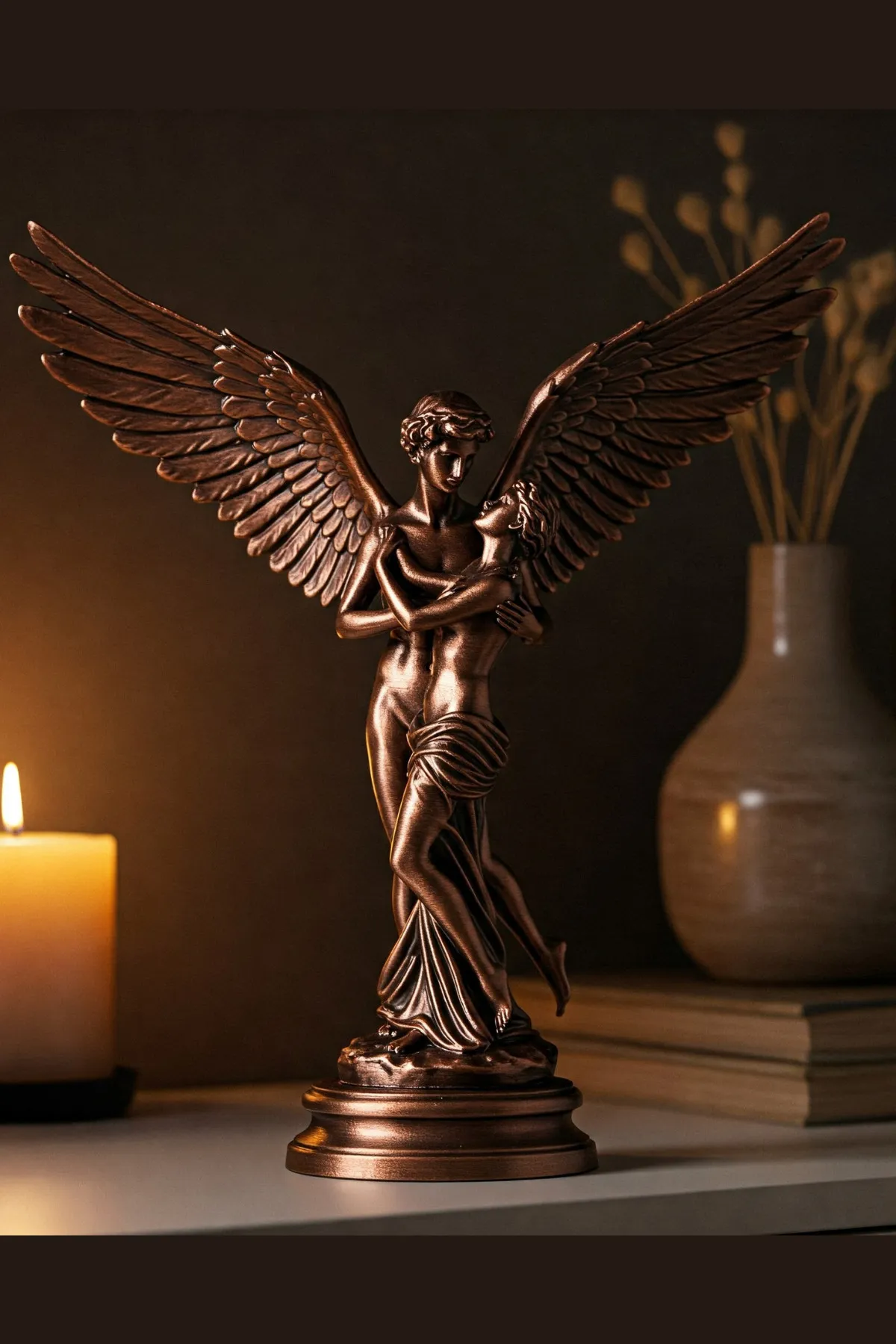 Eros ve Psyche (Canova) Heykeli v2 - Antik Bakır Rengi – Romantik Aşk Heykeli