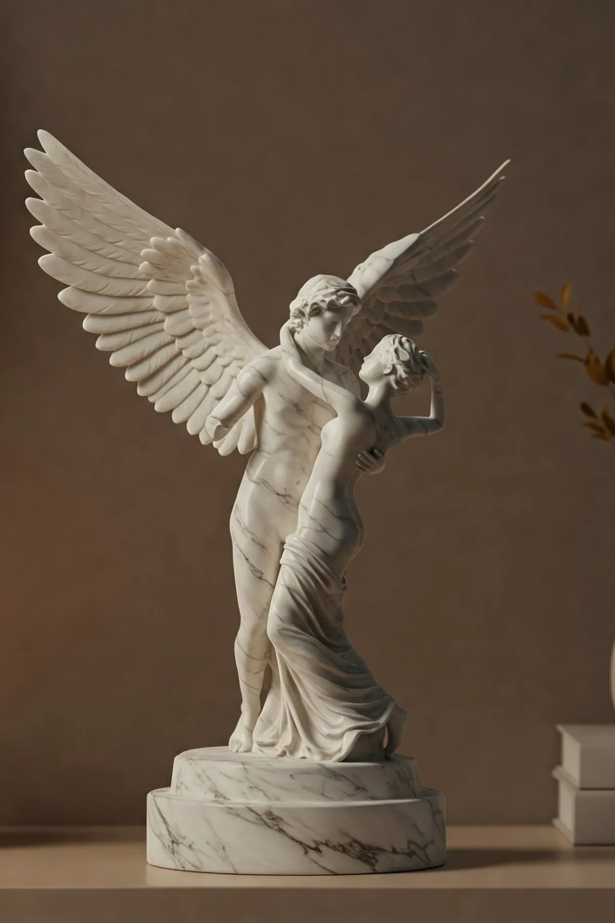Eros ve Psyche (Canova) Heykeli v4 - Mermer Görünümlü – Romantik Aşk Heykeli