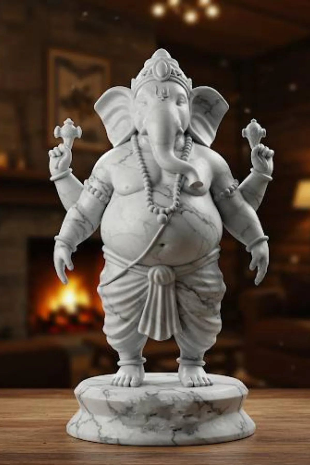 Ganesha Biblosu v4 - Mermer Görünümlü - Hint Mitolojisinin Bilgelik ve Başarı Figürü - Dekoratif Heykel