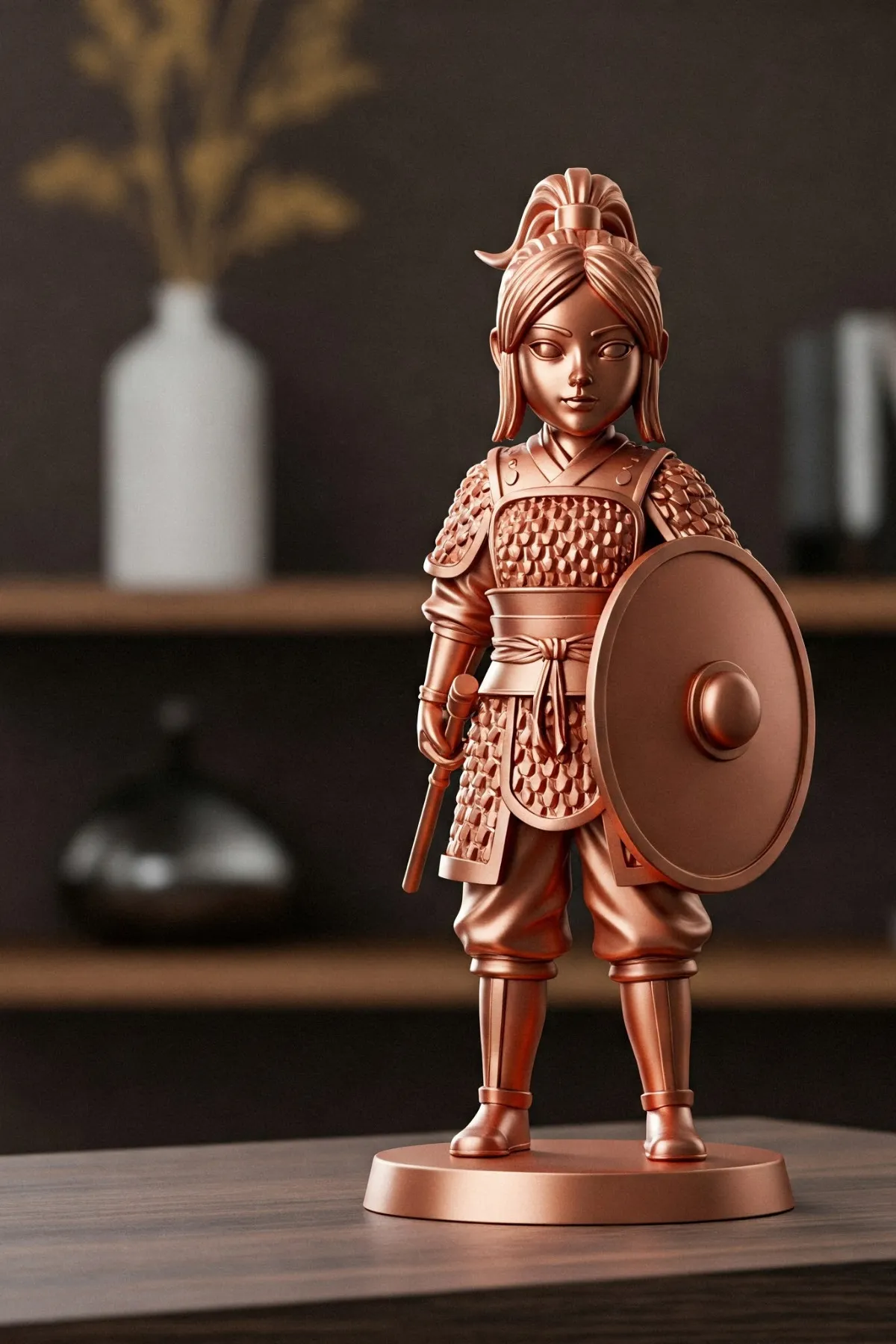 Hua Mulan Biblosu v2 - Bakır Rengi - Çin Efsanesi Kahramanı - Dekoratif Heykel - Biblo