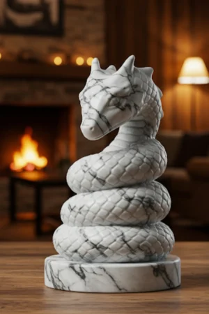 Jörmungandr Biblosu v3 - Mermer Görünümlü - İskandinav Mitolojisi - Dekoratif Heykel - Biblo