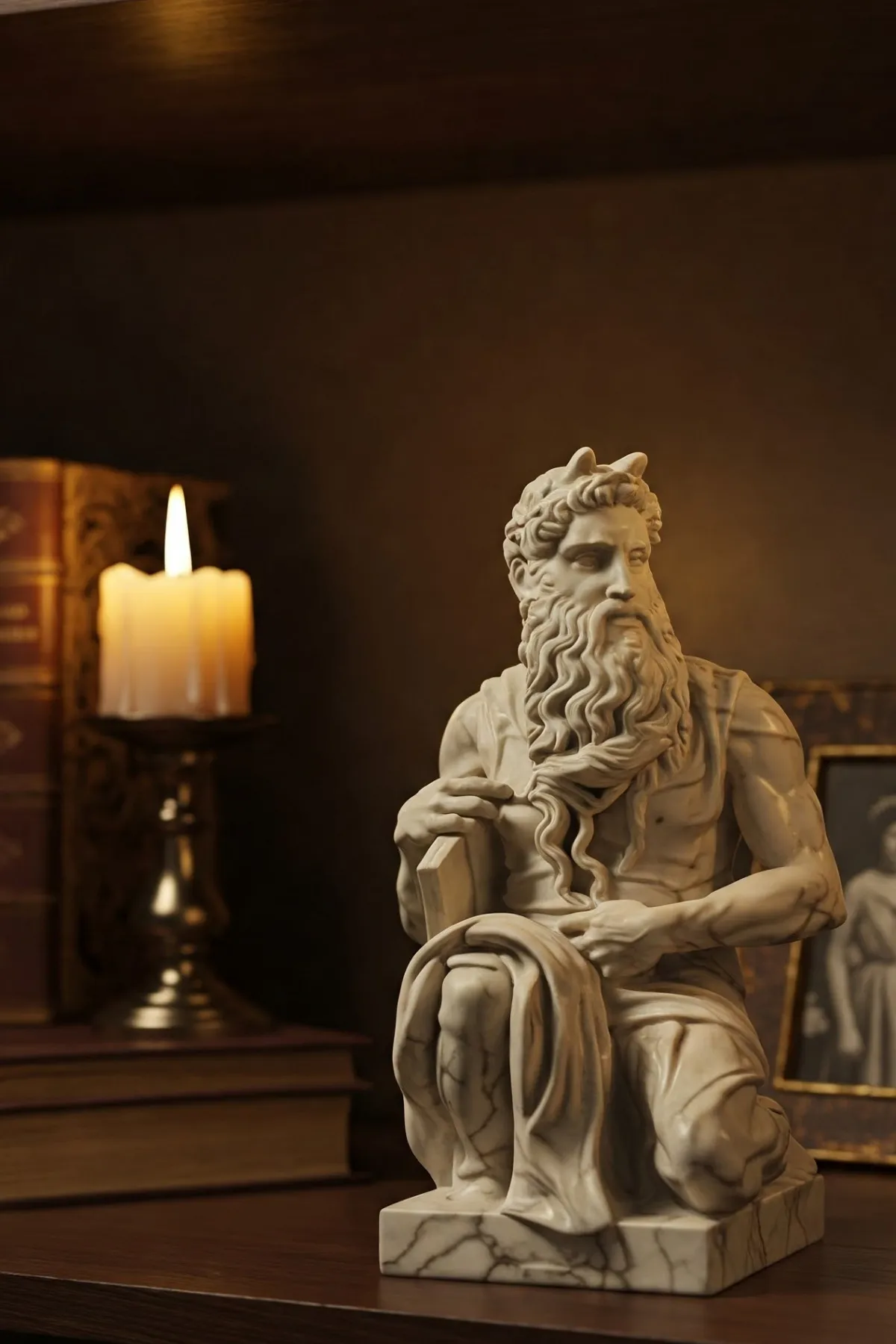 Michelangelo’nun Musa Heykeli Biblo v4 - Mermer Görünümlü – Güçlü ve Etkileyici Musa Figürü