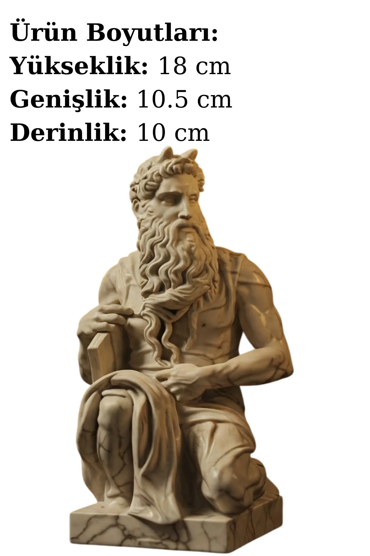 Michelangelo’nun Musa Heykeli Biblo v4 - Mermer Görünümlü – Güçlü ve Etkileyici Musa Figürü - Görsel 2
