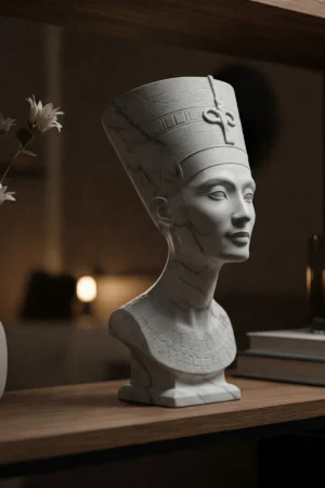 Nefertiti Büstü v4– Mermer Görünümlü - Antik Mısır Kraliçesi Heykeli – Dekoratif Biblo
