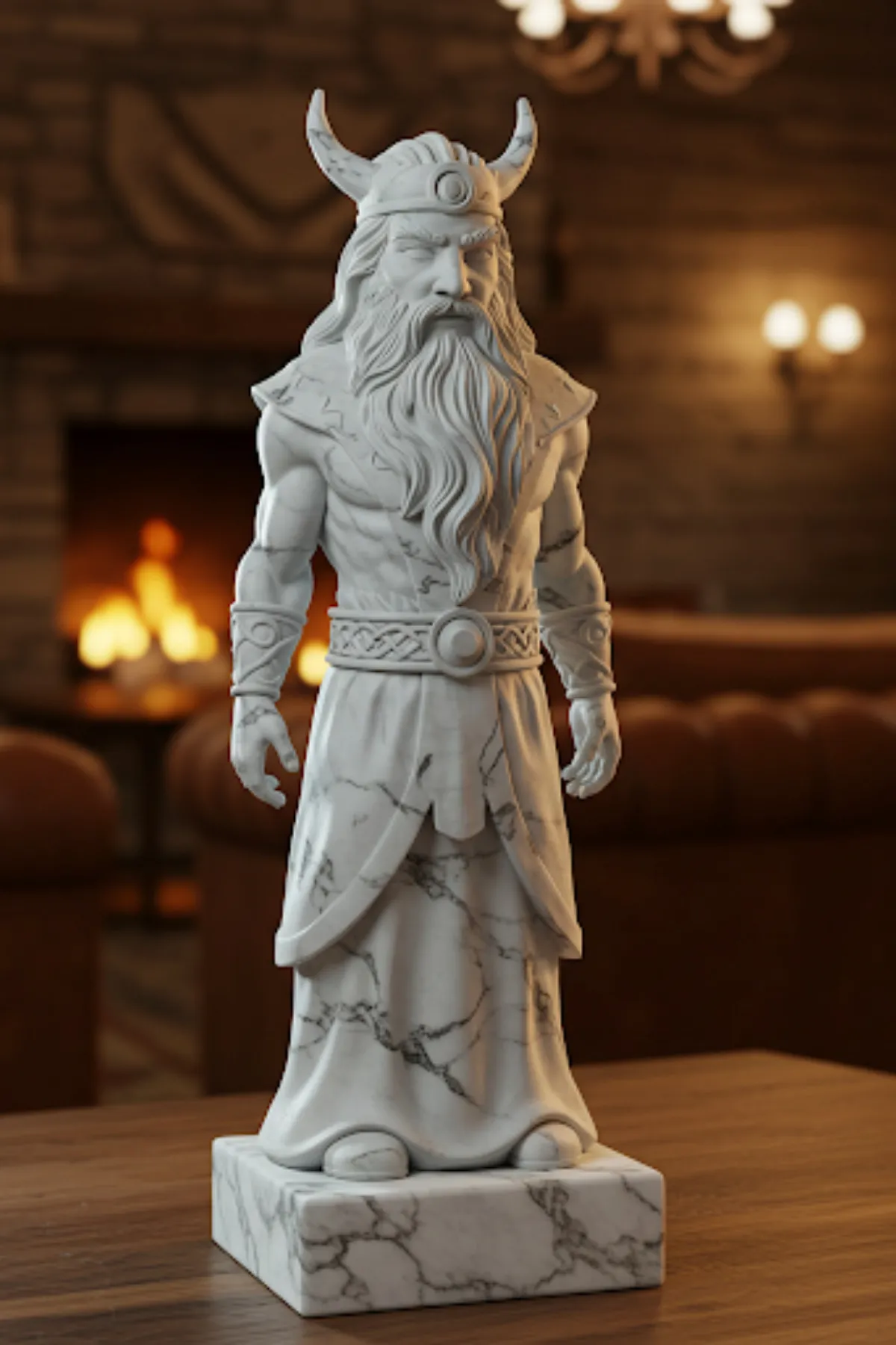 Odin Biblosu v2 - Mermer Görünümlü - İskandinav Mitolojisinin Bilgelik ve Savaş Figürü - Dekoratif Heykel - Biblo