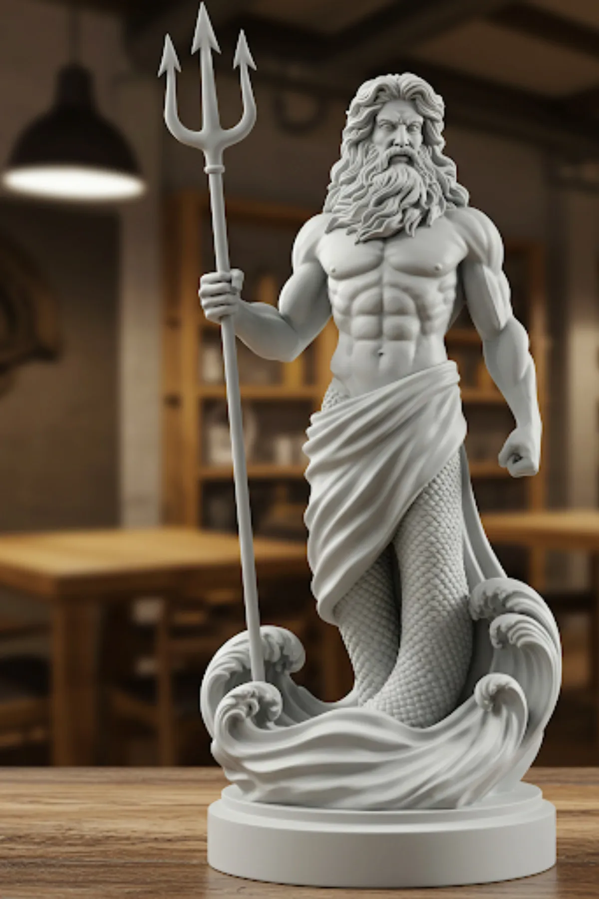 Poseidon Biblosu v2 - Mermer Görünümlü - Yunan Mitolojisinin Deniz ve Depremler Hükümdarı - Dekoratif Heykel - Biblo