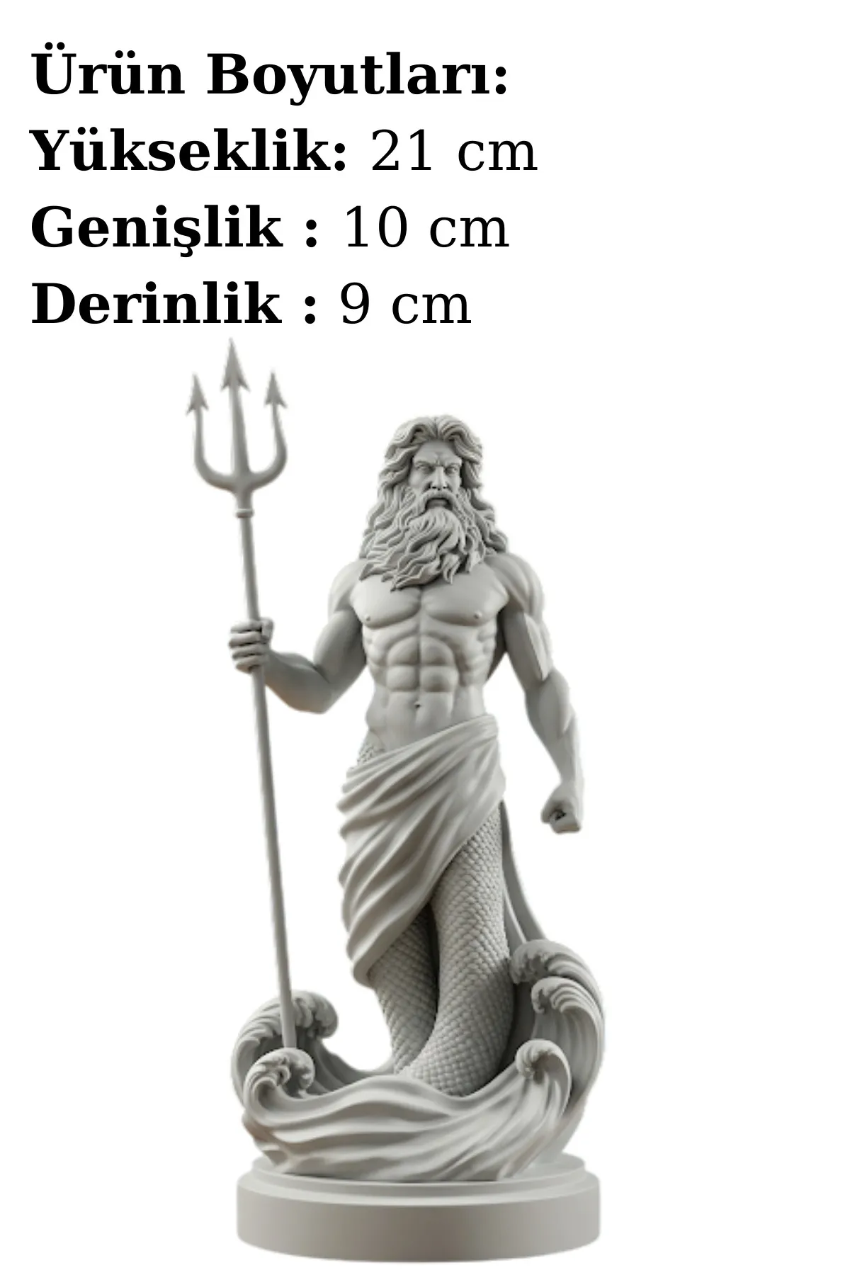 Poseidon Biblosu v2 - Mermer Görünümlü - Yunan Mitolojisinin Deniz ve Depremler Hükümdarı - Dekoratif Heykel - Biblo - Görsel 2