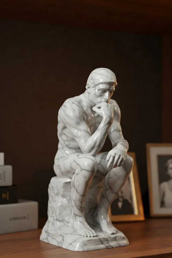 Rodin’in Düşünen Adamı Heykeli Biblo v4 - Mermer Görünümlü – Derin Düşüncelere Dalma Anı