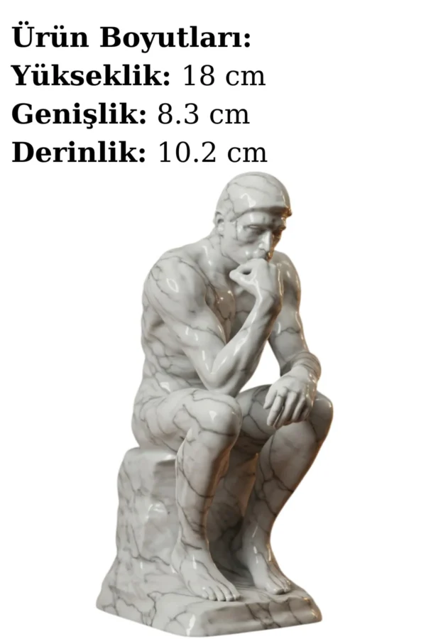 Rodin’in Düşünen Adamı Heykeli Biblo v4 - Mermer Görünümlü – Derin Düşüncelere Dalma Anı - Görsel 2