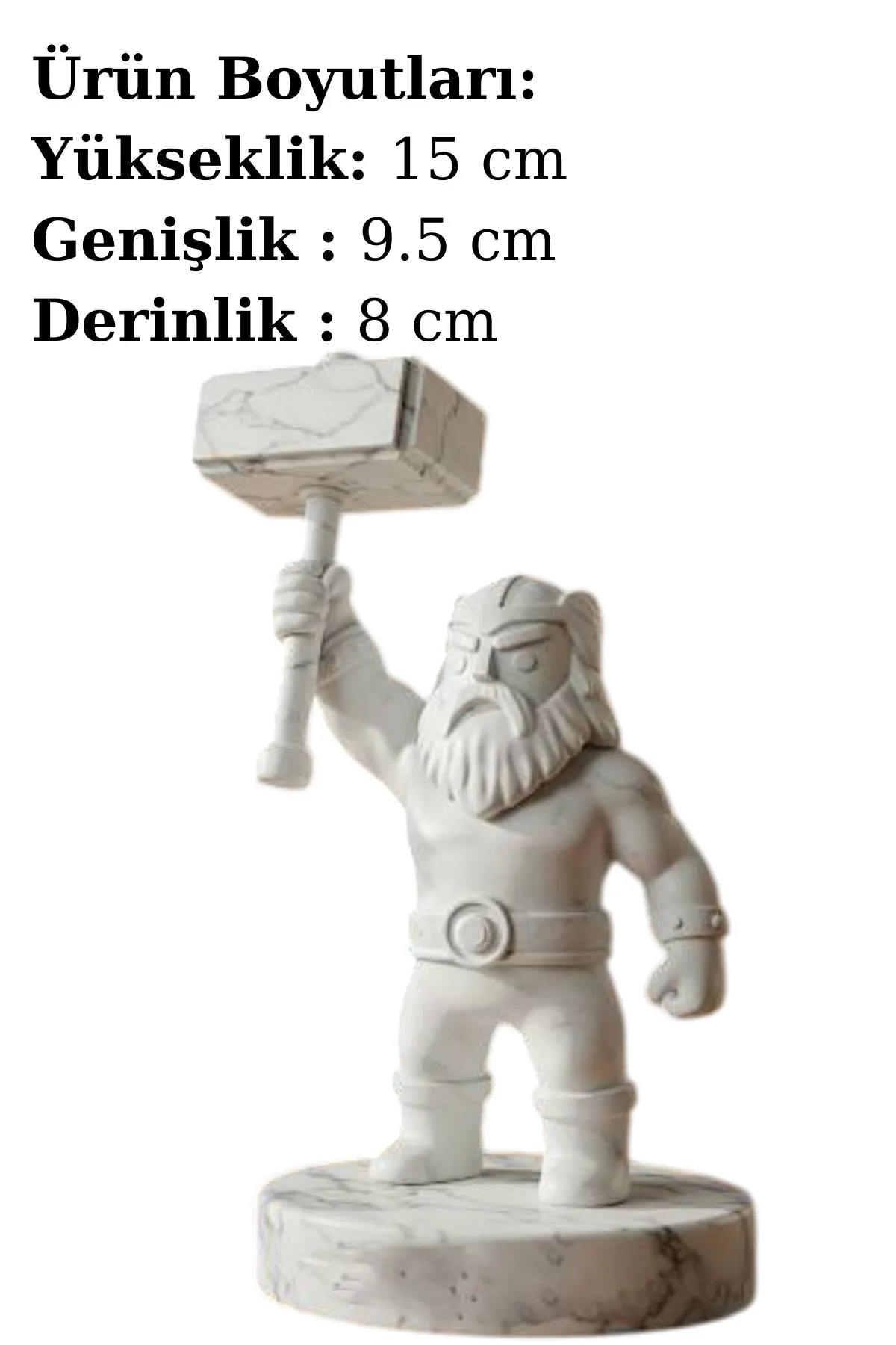 Thor Biblosu v2 - Mermer Görünümlü - İskandinav Mitolojisinin Fırtına ve Güç Figürü - Dekoratif Heykel - Biblo - Görsel 2