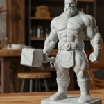Thor Biblosu v3 - Mermer Görünümlü - İskandinav Mitolojisinin Fırtına ve Güç Figürü - Dekoratif Heykel - Biblo