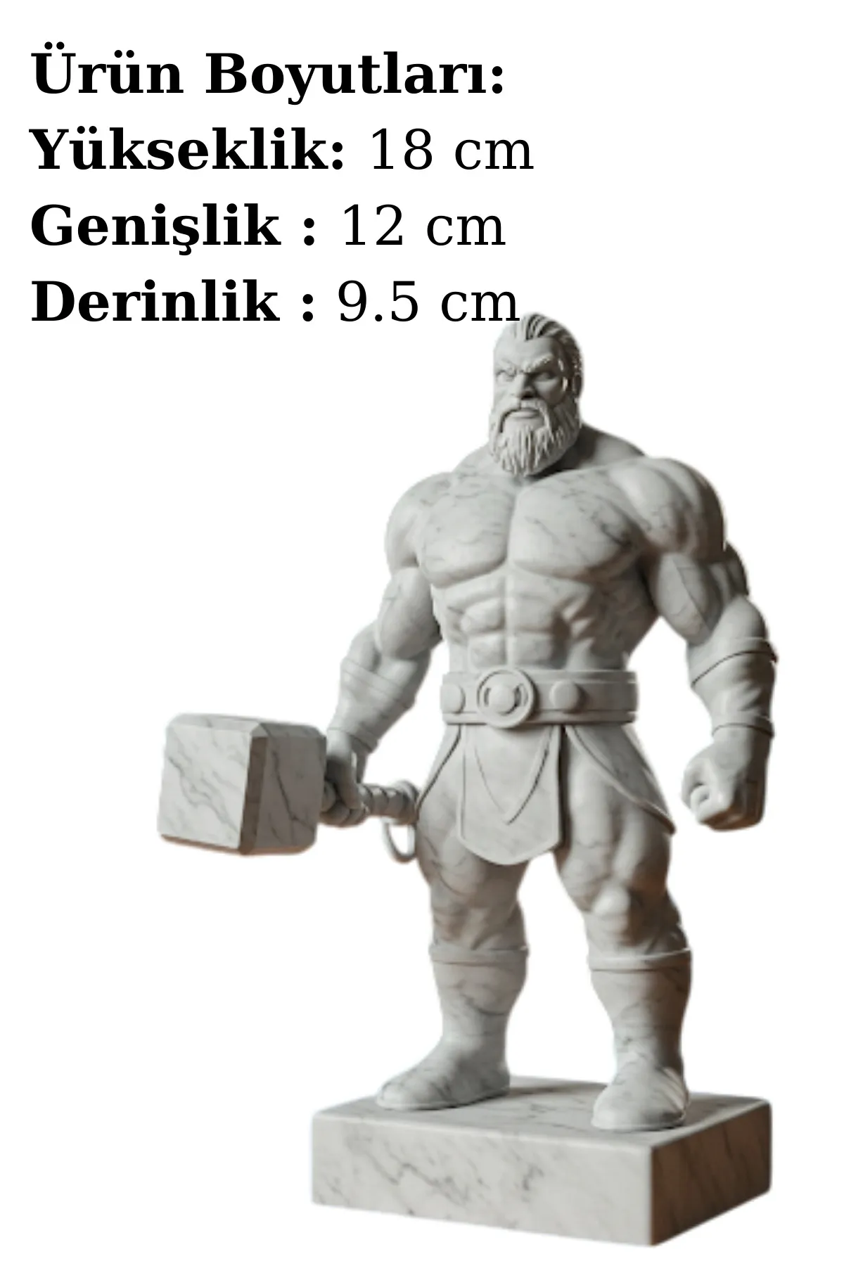 Thor Biblosu v3 - Mermer Görünümlü - İskandinav Mitolojisinin Fırtına ve Güç Figürü - Dekoratif Heykel - Biblo - Görsel 2
