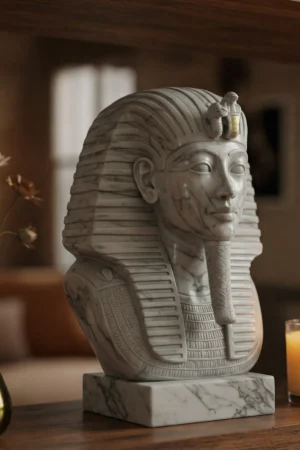 Tutankhamun Büstü v4 – Mermer Görünümlü - Antik Mısır Firavunu Heykeli – Dekoratif Biblo