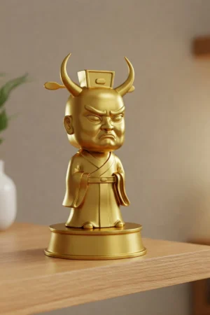 Yanluo Wang Biblosu - Altın Rengi - Çin Mitolojisi- Dekoratif Heykel - Biblo