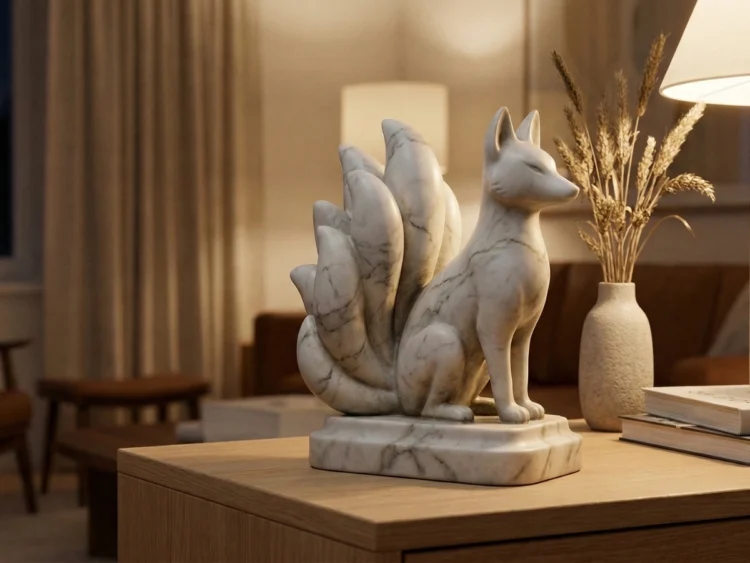 Kitsune Heykeli – Soğuk Döküm Mermer (Japon Mitolojisi)