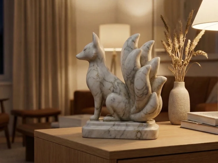 Kitsune Heykeli – Soğuk Döküm Mermer (Japon Mitolojisi)