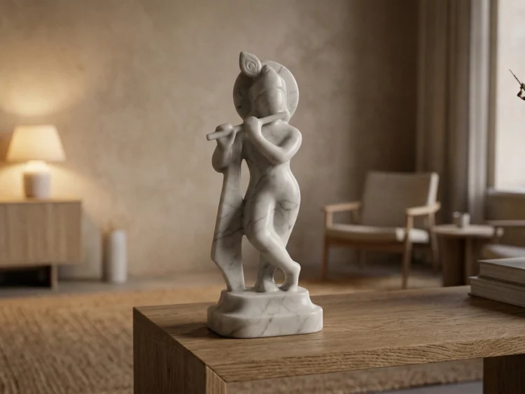 Krishna Heykeli – Soğuk Döküm Mermer (Hindu Mitolojisi)