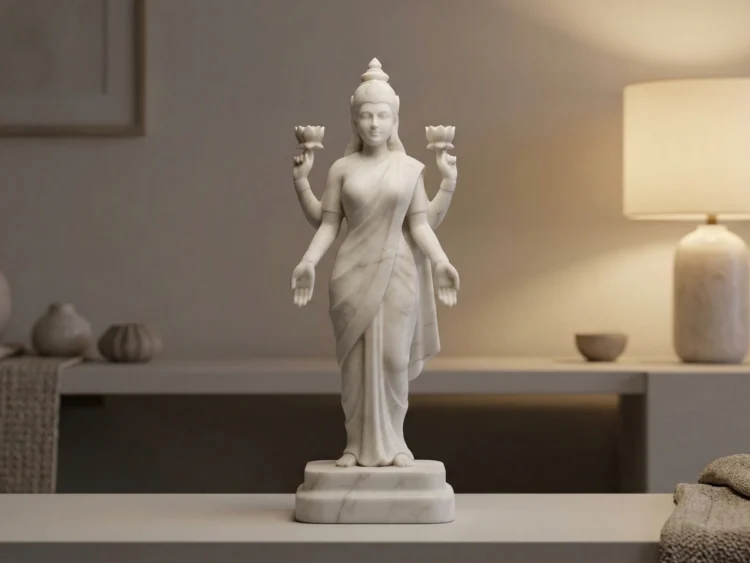 Lakshmi Heykeli – Soğuk Döküm Mermer (Hindu Mitolojisi)