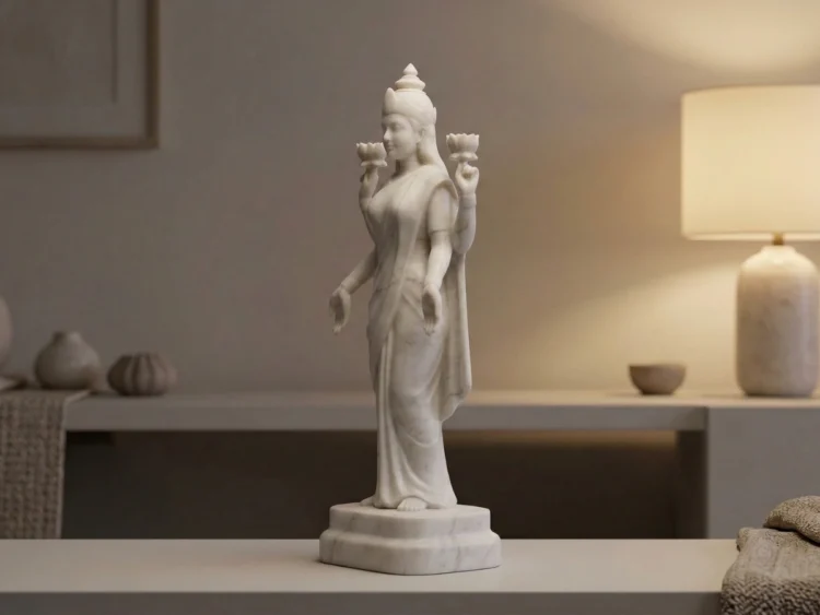 Lakshmi Heykeli – Soğuk Döküm Mermer (Hindu Mitolojisi)